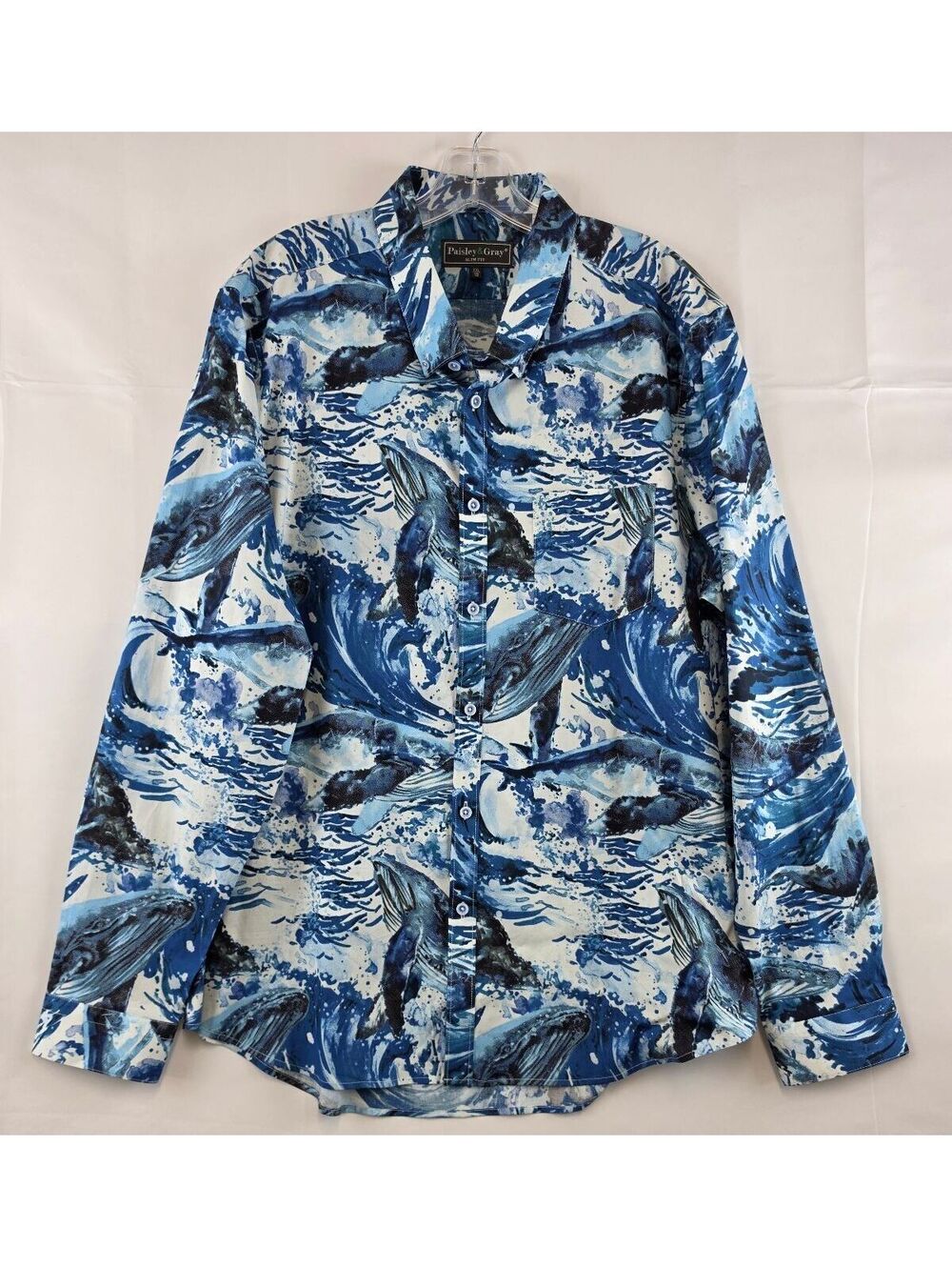 Paisley & Gray Slim Fit XXL Men's Button-Up Shirt with Blue Whale Print